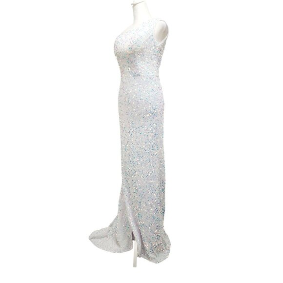 One-Shoulder Dress White Sequin Gown With Detachable Tulle Skirt Size 2 - Picture 9 of 14